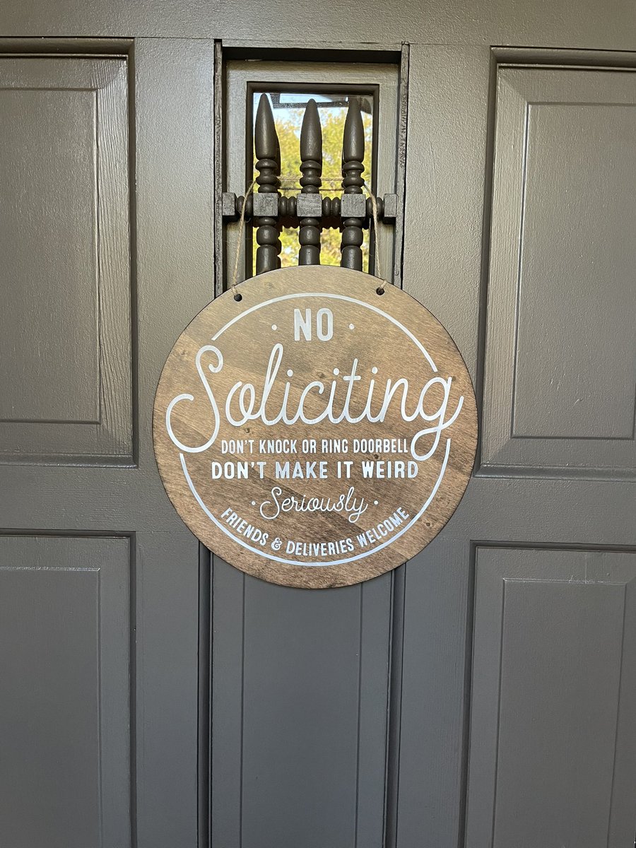 Everyone has to make a living & I appreciate the hustle, but…

❓Do you have a fun sign or doormat at your front door?

#doorsign #frontdoor #dontknock #dontringthebell #sorrynotsorry #nightshiftproblems #littledogproblems #nosoliciting #nosolicitors #nosolicitingsign #doorsign