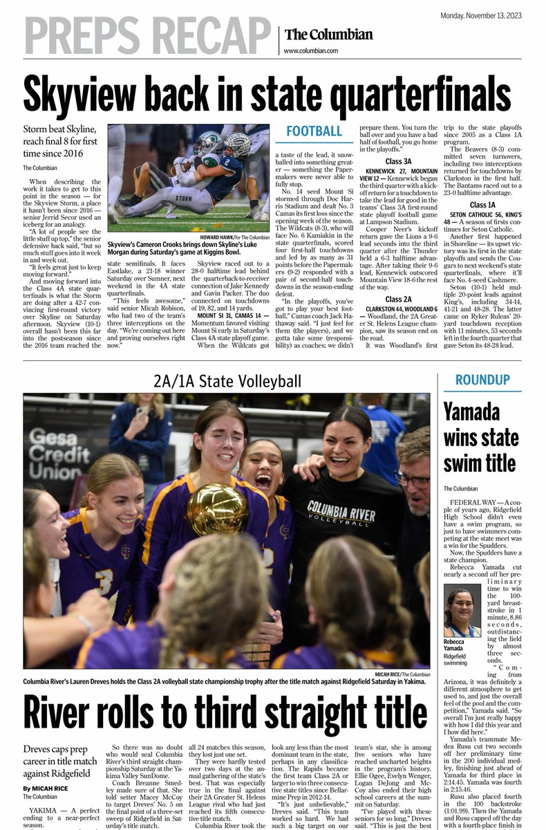 Like last week, if you want to see Saturday's high school sports articles in a newspaper format, visit tomorrow's e-edition of The Columbian at columbian.com. It's free to all subscribers!
