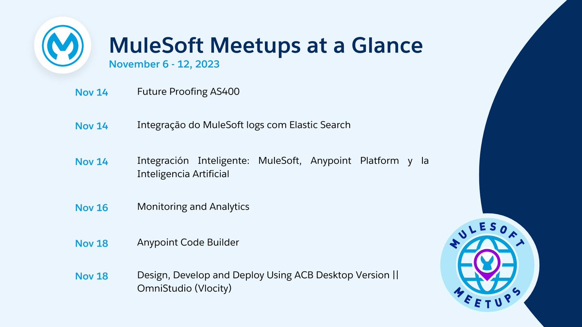 MuleSoft's tweet photo. APIs, integrations, and automations. Oh my! Check out this week's #MuleSoftMeetups: https://t.co/lefOnyXOb0 https://t.co/kVDGG0i1Wa