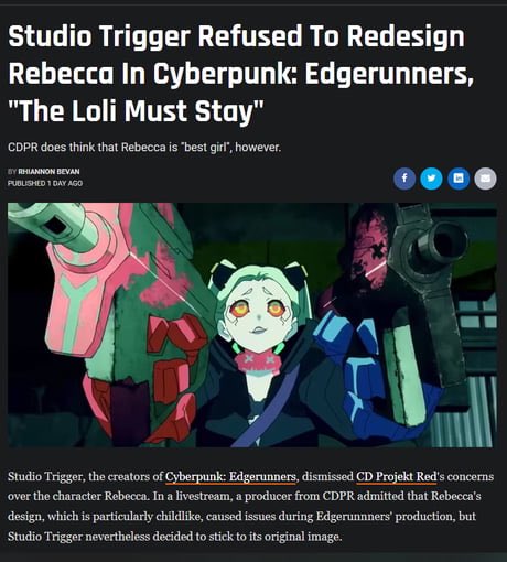 Cyberpunk Edgerunners: Studio Trigger Refused To Get Rid Of LolI Character
