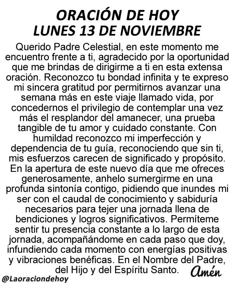 Oración diaria para hoy lunes 13 de noviembre de 2023.