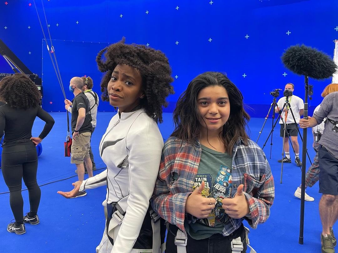 Teyonah Parris and Iman Vellani behind the scenes of #TheMarvels ! 📸: Brie Larson on Instagram