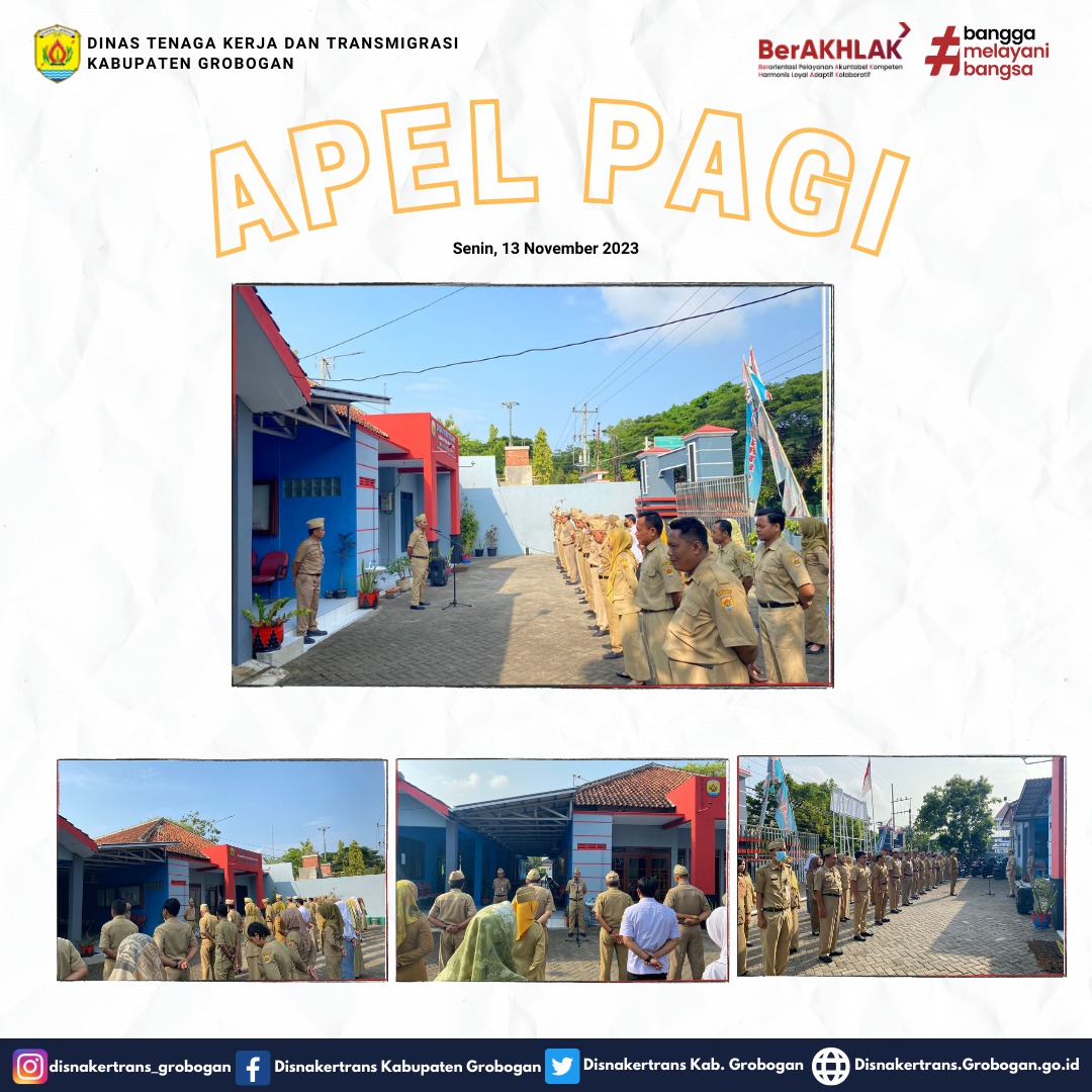 DisnakertranGro's tweet photo. Senin, 13/11/2023 ;- Apel Pagi di lingkungan Disnakertrans.   #sumarnigrobogan #bambangpujiyantodr #anangarmunanto #teguhharjokusumo #disnakertransgrobogan https://t.co/L5IlpAd9SQ