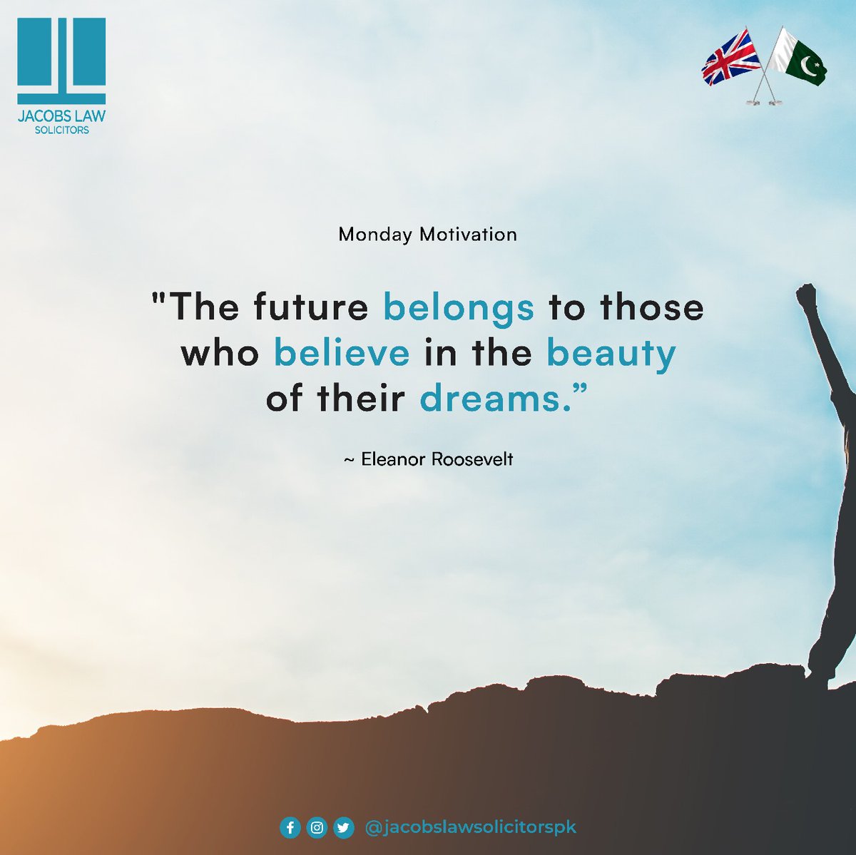 jacobslawpk's tweet photo. "The future belongs to those who believe in the beauty of their dreams."
- Eleanor Roosevelt
#MONDAYMOTIVATION #JacobsLaw #mondayvibes #monday #todaypakistan #motivationalquotes #JacobsLawSolicitors #ukvisasandimmigration #lawfirm #immigration #immigrationrights #immigrationuk https://t.co/bEfB9zKHGB