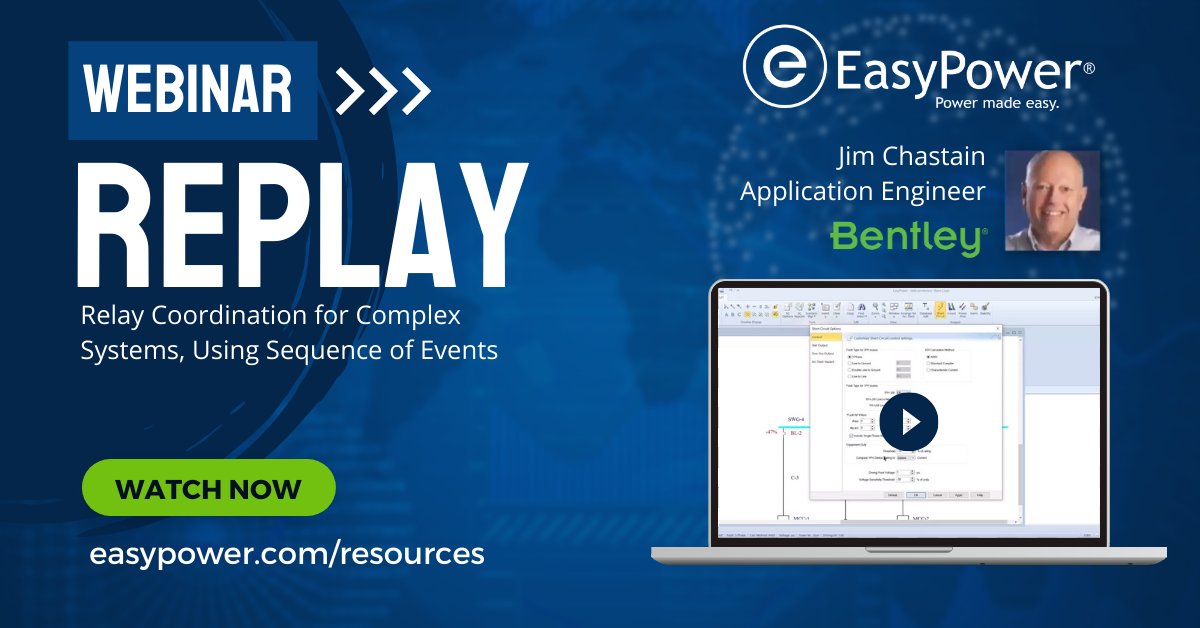 EasyPowerLLC's tweet photo. Watch the replay of our webinar on Relay Coordination for Complex Systems, focusing on Sequence of Events. Essential insights for engineers and students. Replay here: https://t.co/bElG7uS8lu #RelayCoordination #EngineeringWebinar https://t.co/HHpvOzs2tc