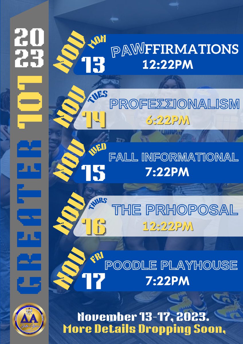 pvamupoodles's tweet photo. This what yβall been waiting for??
Introducing your guide to Founderβs week: GREATER 101.
Keep your eyes peeled this week for more info. ππ
#SigmaGammaRho #DeltaAlpha #FoundersWeek #Pvamu #FounderDay https://t.co/godDOmSdlu