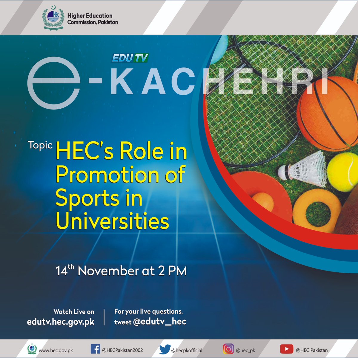 Send your questions by posting on X and mentioning @edutv_hec

You can also watch the programme live on EduTV's YouTube channel: 'Higher Education TV Channel'

#HEC #Education #UniversitySports