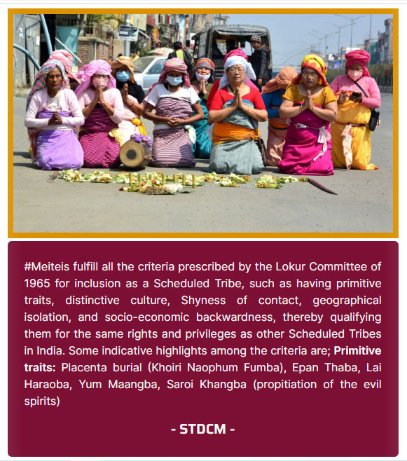 #Meiteis fulfill all the criteria prescribed by the Lokur Committee of 1965 for inclusion as a Scheduled Tribe,  thereby qualifying them for the same rights and privileges as other Scheduled Tribes in India & NER #STStatusForMeitei #STStatusForMeetei #STRecommendation #SaveMeitei