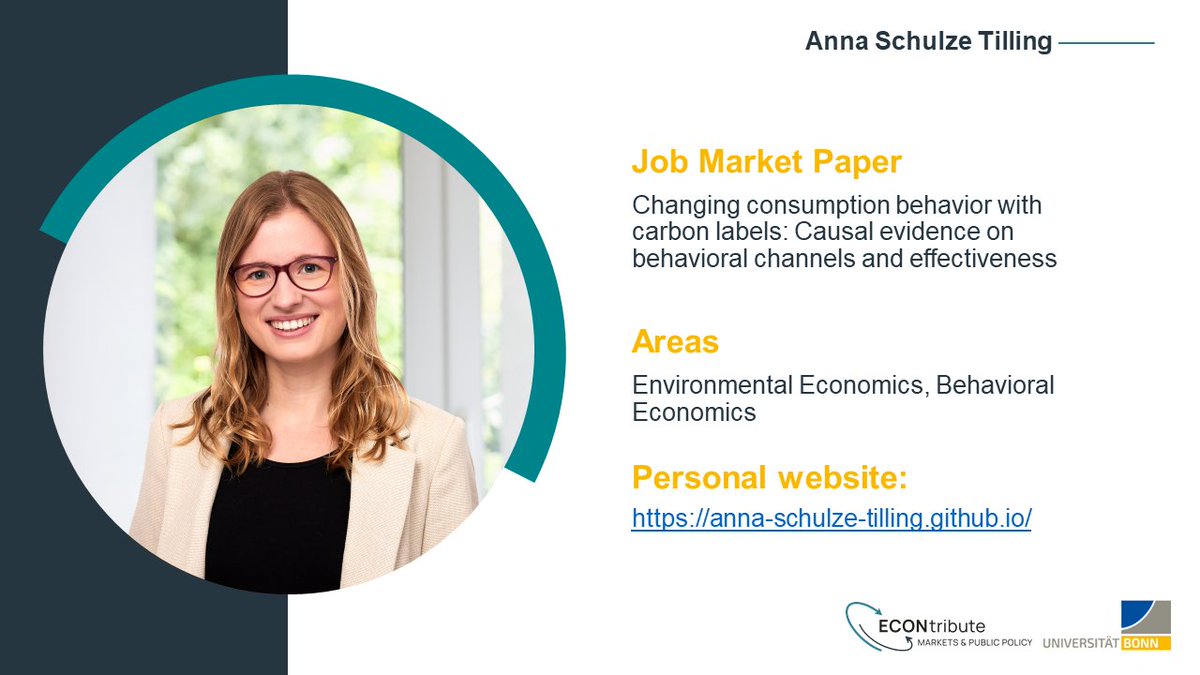 ECONtribute (@econ_tribute) on Twitter photo Cluster member and #YEPStudent <a href="/TillingAnna/">Anna Schulze Tilling</a> <a href="/UniBonn/">Rheinische Friedrich-Wilhelms-Universität Bonn</a> is on the #econjobmarket 2023/2024! Check out her #JMP about the effectiveness of carbon labels and the behavioral channels through which they influence behavior and find her thread on the paper below (1/8) ⬇️#EconTwitter: Cluster member and #YEPStudent <a href="/TillingAnna/">Anna Schulze Tilling</a> <a href="/UniBonn/">Rheinische Friedrich-Wilhelms-Universität Bonn</a> is on the #econjobmarket 2023/2024! Check out her #JMP about the effectiveness of carbon labels and the behavioral channels through which they influence behavior and find her thread on the paper below (1/8) ⬇️#EconTwitter: