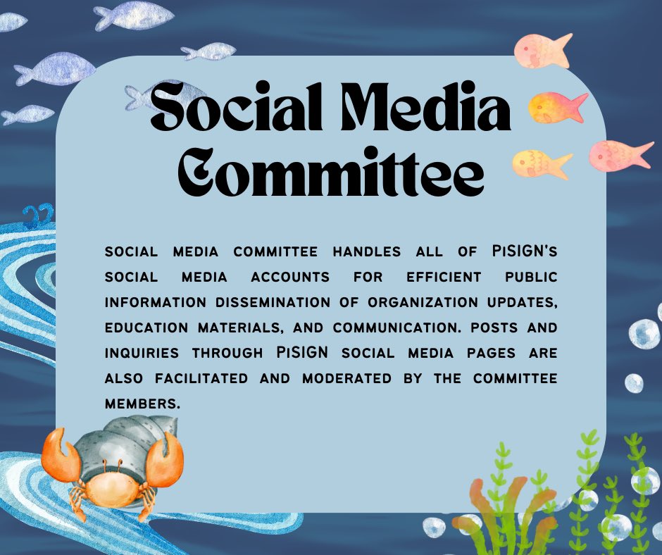 pisignsmc's tweet image. Meet the committees that keeps PiSIGN swimming in the vast ocean!🌊🪼

These committees work hand in hand or should we say fin to fin?😉🐠 To be able to show the best of what PiSIGN can do!🤩

#MeetTheCommittees
#PiSIGN
