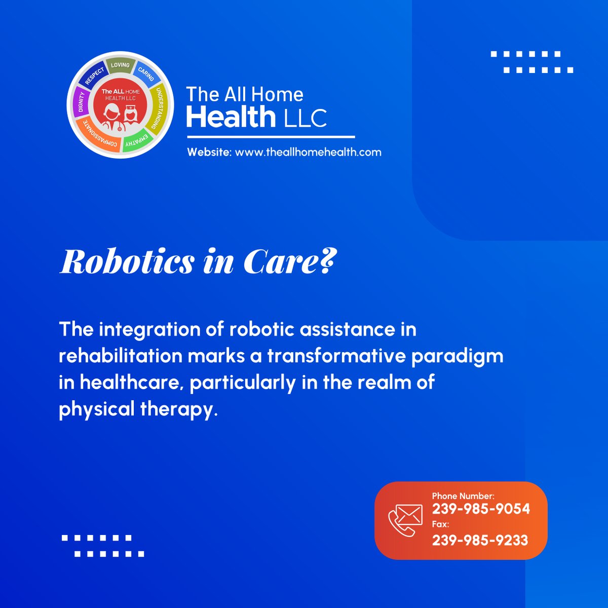 theallhome's tweet image. As technology continues to advance, the role of robotic assistance in rehabilitation holds immense promise for improving the quality of life for those on the path to recovery. Call us!

#FortMyersFL #RoboticAssistance #HomeHealthCare #CallUs