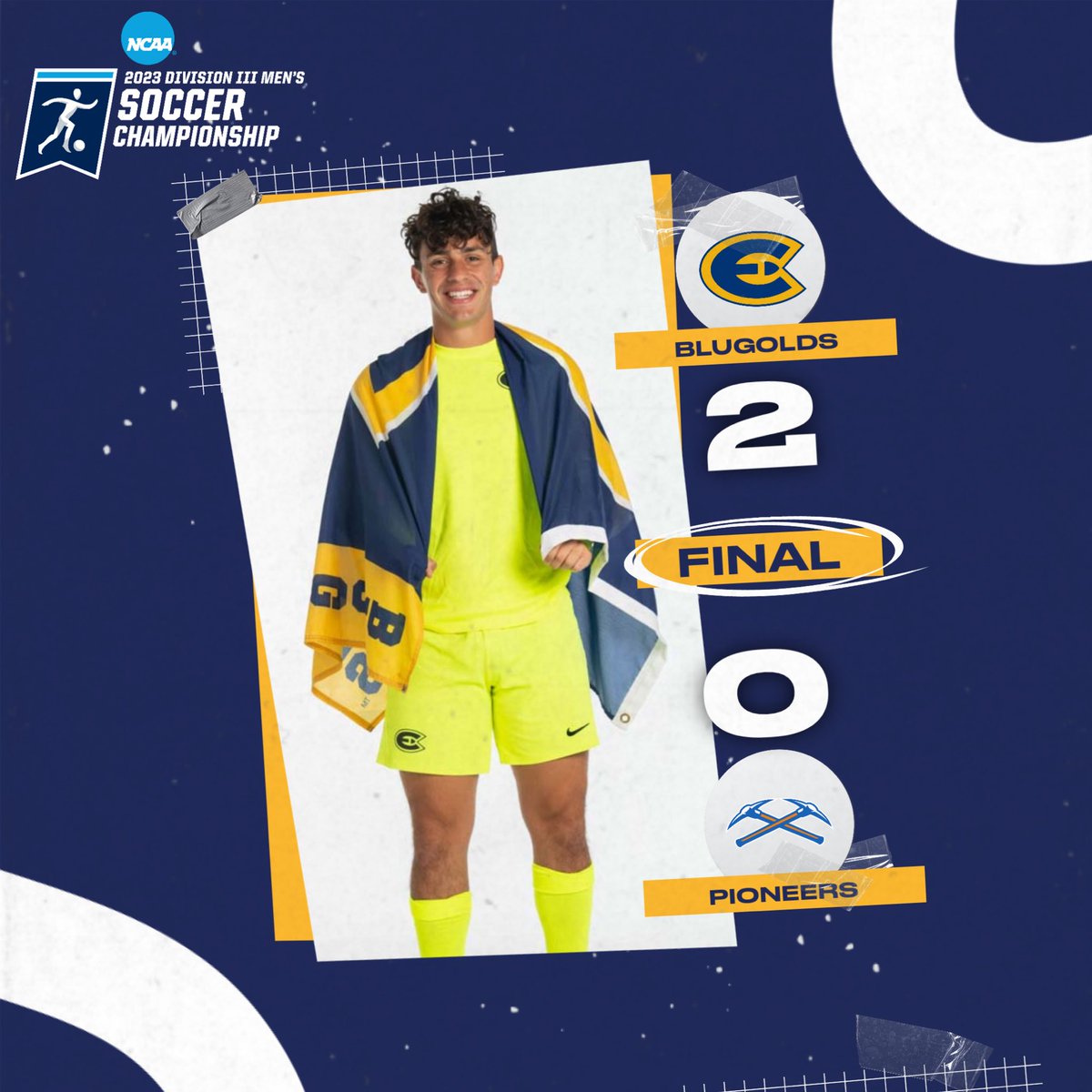 THE BLUGOLDS KEEP ON DANCIN’!💃🕺 @uwecmsoccer keeps the clean sheet through the second half to secure the victory and move on to the @NCAADIII Sweet 16! #RollGolds