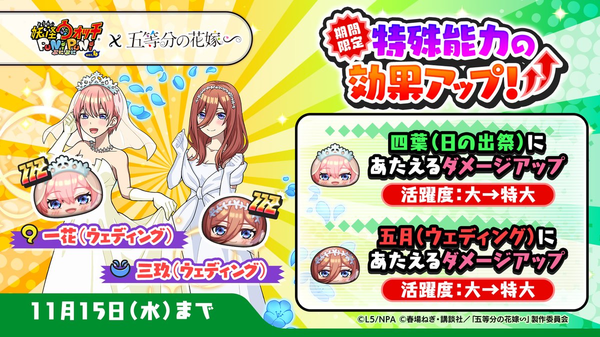 特効アップ】 11/15（水）まで「一花（ウェディング）」「三玖