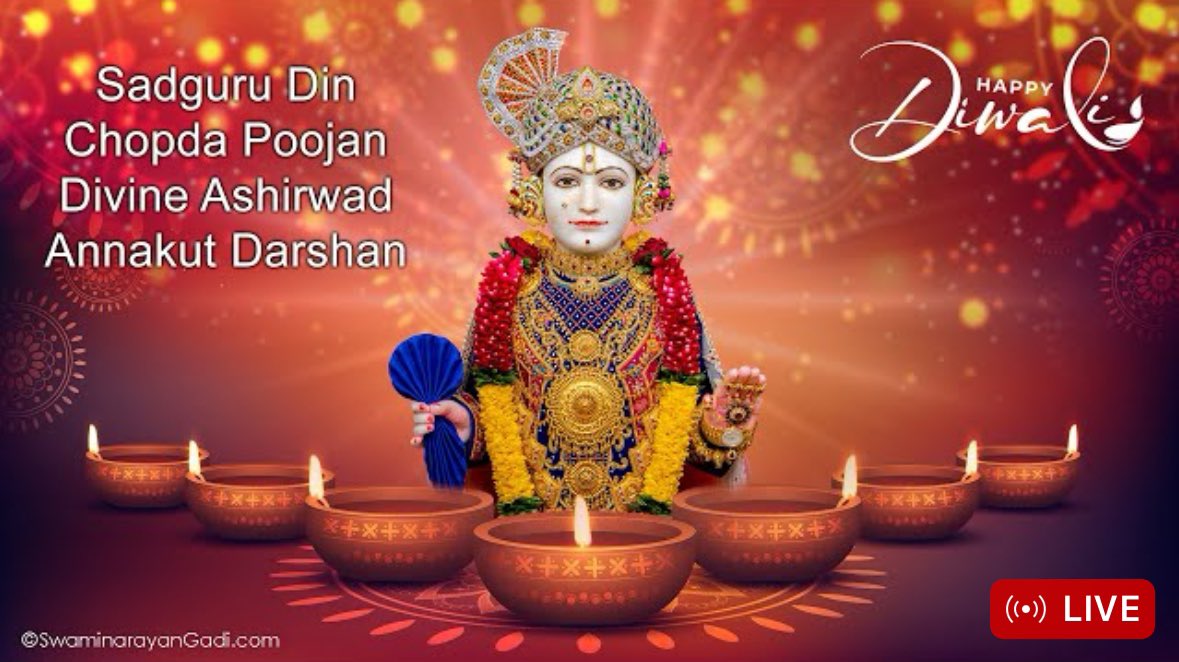 SGadiManinagar's tweet photo. LIVE : #SadguruDin, #ChopdaPoojan, #GnanMahodadhi #AcharyaSwamijiMaharaj’s Divine #Ashirwad and Grand #Annkut darshan from Shree Swaminarayan Mandir Maninagar.

Link : https://t.co/YdMTwd0lEp

#SwaminarayanGadi
#ManinagarMandir
#Diwali2023
#HinduNewYear
#SGadiFamily https://t.co/zYfzRXNL6L