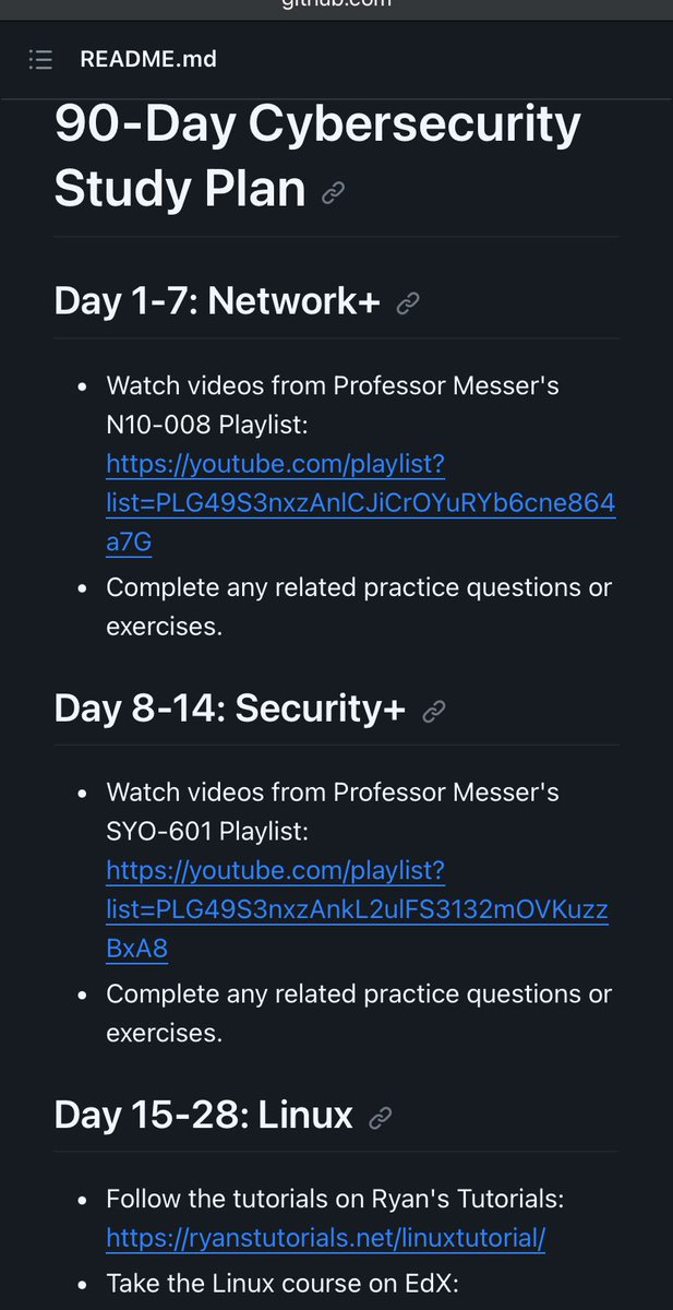 خطة دراسة الأمن السيبراني لمدة 90 يومًا

يحتوي هذا المستودع على خطة دراسة الأمن السيبراني لمدة 90 يومًا، إلى جانب الموارد والمواد اللازمة لتعلم مفاهيم وتقنيات الأمن السيبراني المختلفة ،،
github.com/farhanashrafde…