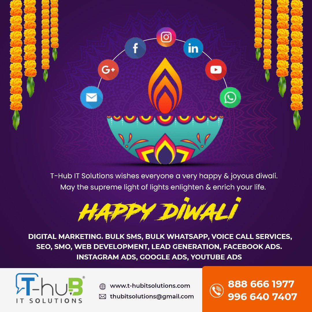 ThubitSolutions's tweet image. Wishing everyone a radiant and Happy Diwali from T Hub IT Solutions in Khammam! May this festival of lights illuminate your lives with joy, prosperity, and success. 🪔✨ #Diwali #FestivalOfLights #THubITSolutions #Khammam