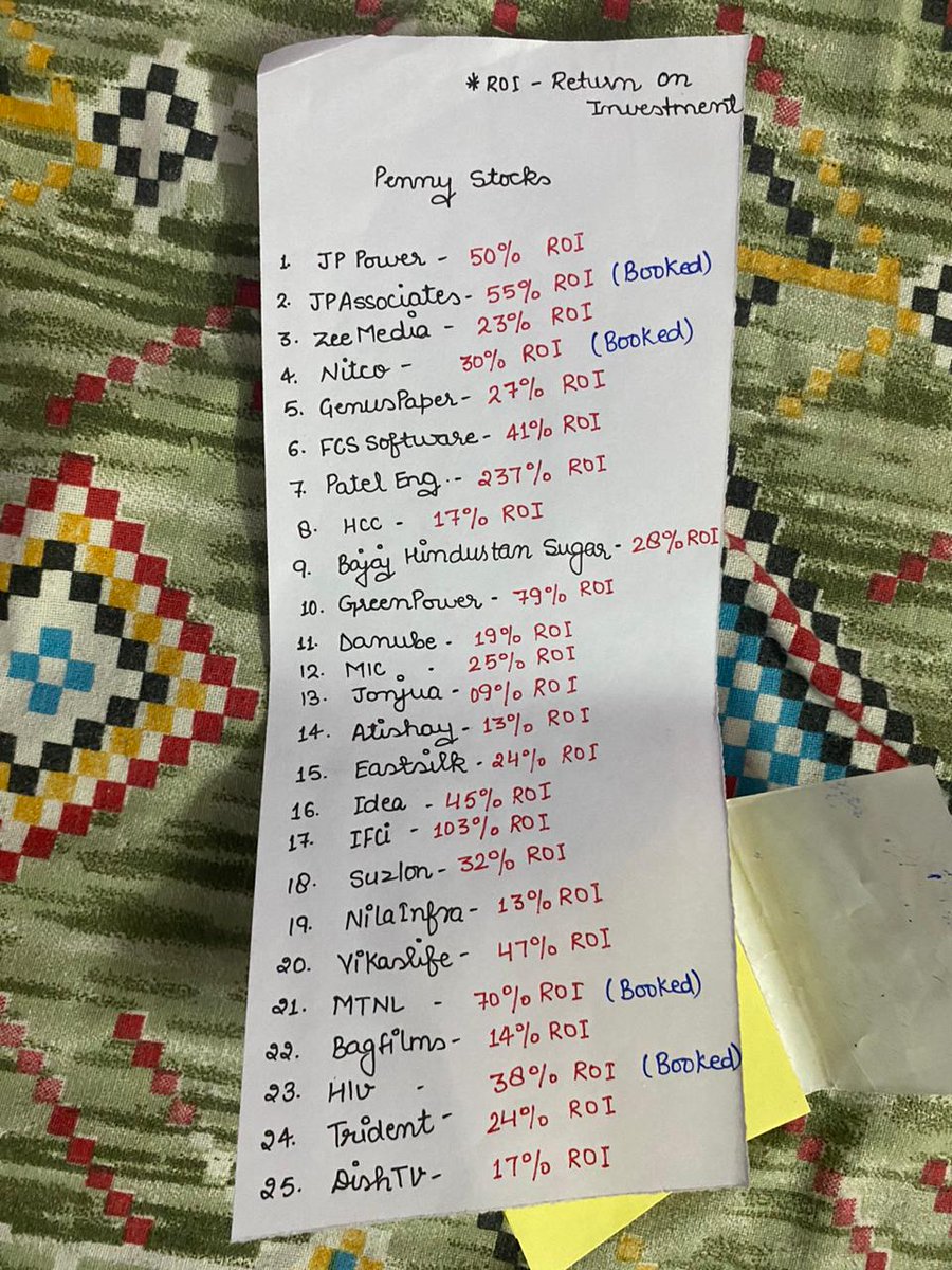 List of #Pennystock shared in last 2 months with their ROI..
#JPPOWER #JPASSOCIATES #ZEEMEDIA #NITCO #GENUSPAPER #FCSsoft #PATEL #HCC #BAJAJHINDSUG #GREENPOWER #DANUBE #MIC #JONJUA #ATISHAY #EASTSILK #IDEA #IFCI #SUZLON #NILAINFRA #VIKASLIFE #MTNL #BAGFIL #HLV #TRIDENT #DISHTV