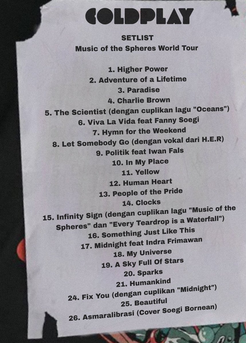 Dhenny_A's tweet image. Setlist #ColdplayJakarta lusa nanti geys