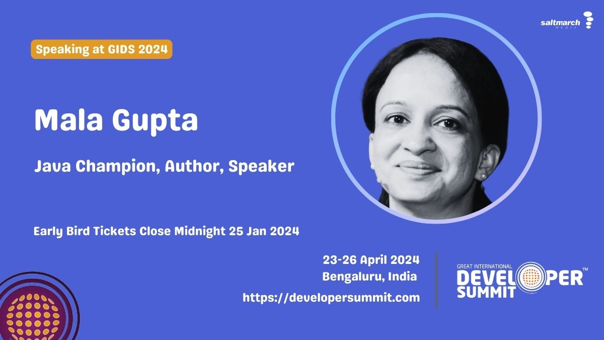 🌟 Excited to welcome <a href="/eMalaGupta/">Mala Gupta</a>, Java Champion &amp; author, to #GIDS 2024!

👩‍💻 A leader in #Java &amp; #WomenInTech 📚 Author &amp; advocate for tech education

Join us to hear from one of the best in the industry! 🎟️ townscript.com/v2/e/gids2024/…

#SoftwareDevelopment #TechConference