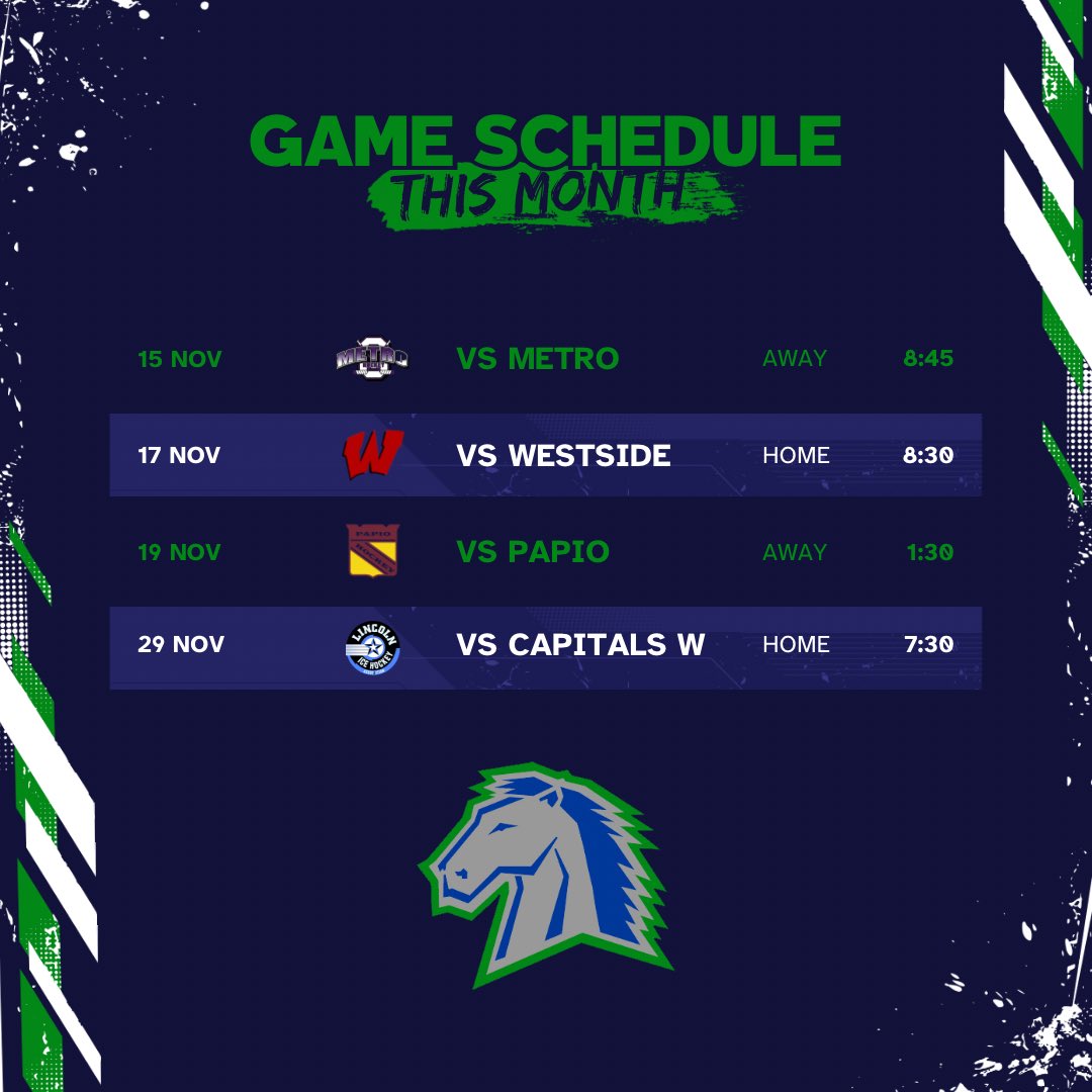 mnmustanghockey's tweet photo. Plenty of chances to see the Stangs in action in November ๐จ๐๐จ Check out our schedule for the rest of the month! ๐ต๐ข
#rollstangs #ponyup #stangnation #highschoolhockey #hockeygame #hockey #hockeylife #icelife #omaha https://t.co/maMqopfC7w