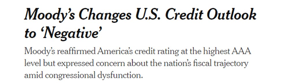 Moody's is pissed. This isn't news to Wall Street but should be a clarion call to Main Street. Even the greatest country on earth has limits to feckless spending. Time to hit the brakes.