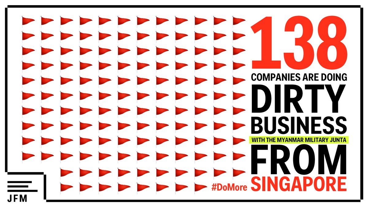 “If clearly there are military items there, we will ﬂag up a red ﬂag.” —Minister for Foreign Affairs Singapore, <a href="/VivianBala/">Vivian Balakrishnan</a>

Join us in demanding that Singapore do more to stop the movement of arms, funds and supplies to the Myanmar military.

#DoMoreSingapore #NoMoreDirtyDeals