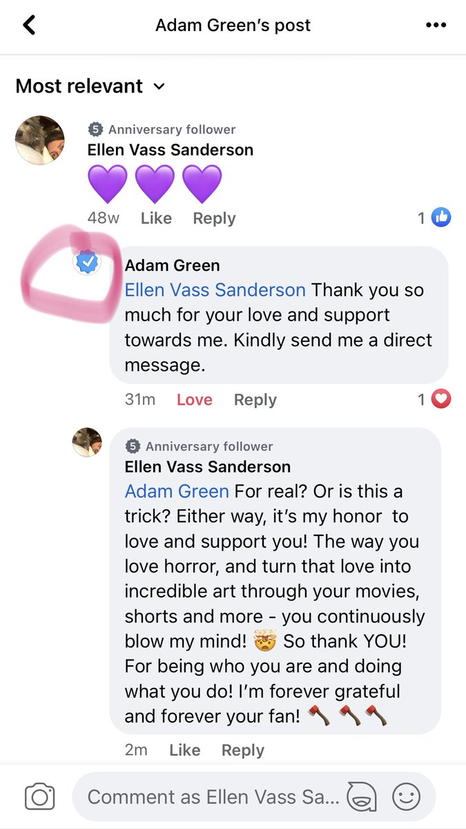 Hello there <a href="/Adam_Fn_Green/">Adam Green</a> ! Just thought I’d bring this to your attention in case it should cause any serious issues on your Facebook fan page. Those may not be your words, but I responded as if they were anyway. #Fangirl #airiescope #Horror #SomeTroll ? Cheers to ya, Adam! 🪓