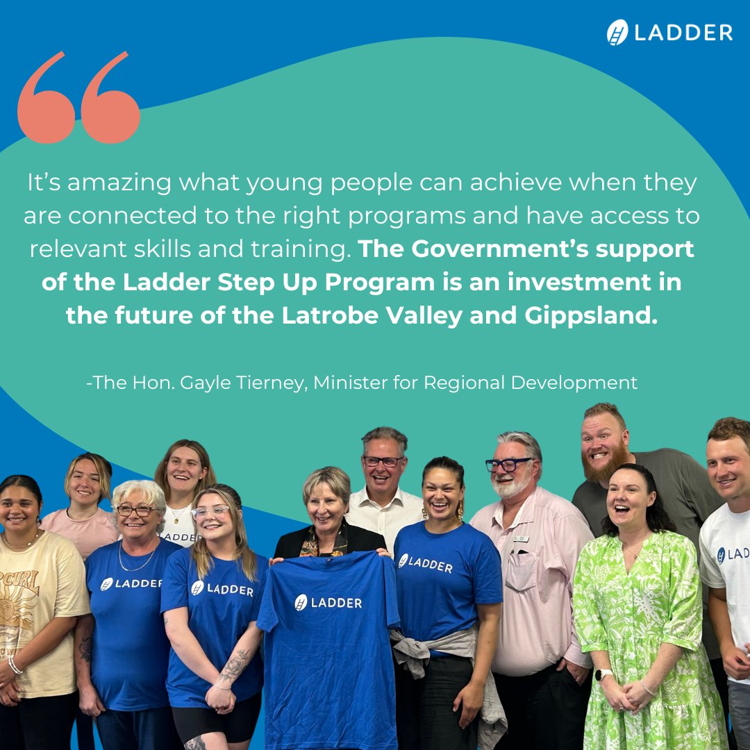 The Hon. @GayleTierney attended our Step Up Latrobe Valley program graduation. It was great to celebrate this event with our participant’s support people, Ladder staff and @LatrobeValleyAu who have supported our program since inception in 2018. Read more: ladder.org.au/News/the-hon-g…