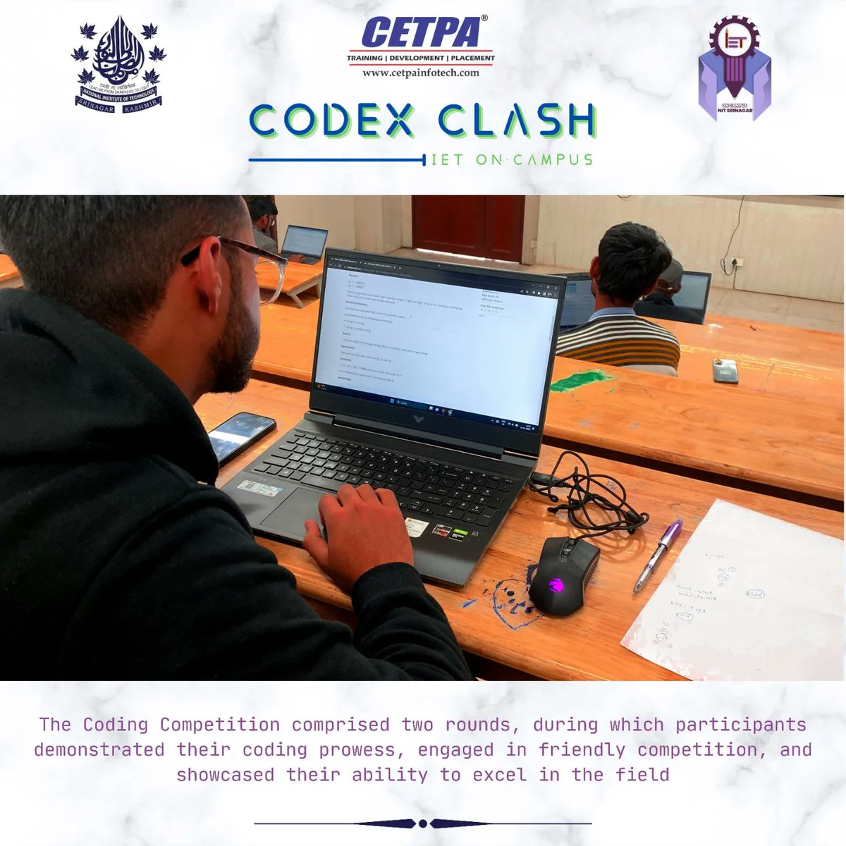 nitsriofficial's tweet image. We're thrilled to share highlights from our recent event at IET On-Campus NIT Srinagar: a dynamic blend of knowledge, competition, and networking!
#DevXEvents #CodingCompetition #DataAnalytics #TechTalks #IETOnCampus #NITSrinagar #ProfessionalDevelopment