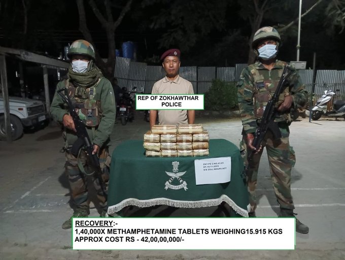 On November 10, 2023, Assam Rifles and Mizoram Police found 15.915 kg of methamphetamine pills in Zokhawthar Village, Champhai District, Mizoram, valued at Rupees 42 Crores.

#KukiZoNarcoTerroristXposed #AbrogateSoO #DrugsHataoBharatBachao #SaveMeiteisfromKukiTerrorist