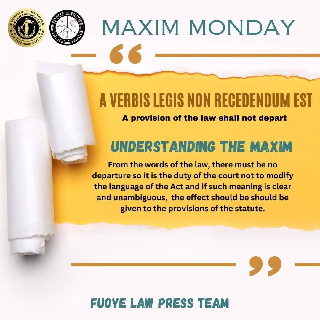 Fuoyelawpress's tweet photo. Monday is here and so is our Maxim!
Tell us a maxim you'd like to see here in the comments below👇🏽 ⚖️
#Mondaymaxims #legalmaxims #lawtweets #NigerianLawSchool #fuoyelaw #WhatsApp #Yahayabello https://t.co/2AeBctmFH9