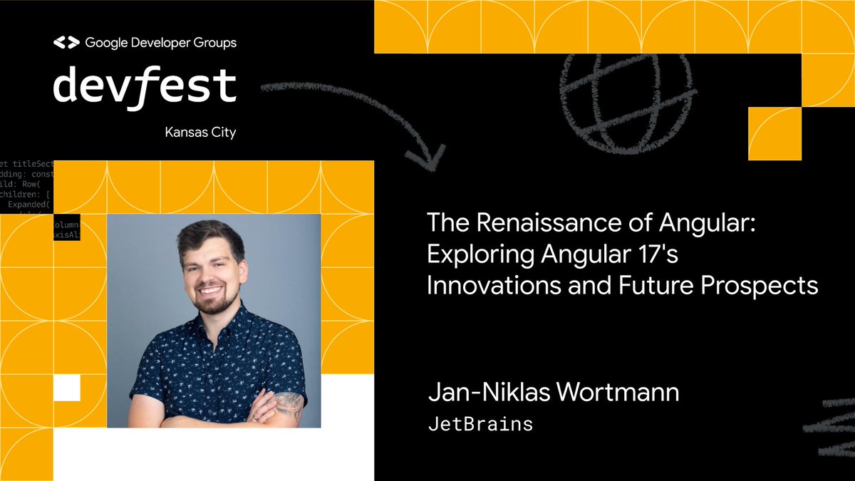devfestkc's tweet image. Start your #DevFest with Jan-Niklas Wortmann, Google Developer Expert and Developer Advocate at @jetbrains. Look at what’s new with Angular 17 and what’s coming in the future.

All ticket, speaker, and session info at devfestkc.com. See you there! #GDE #WebDevelopment