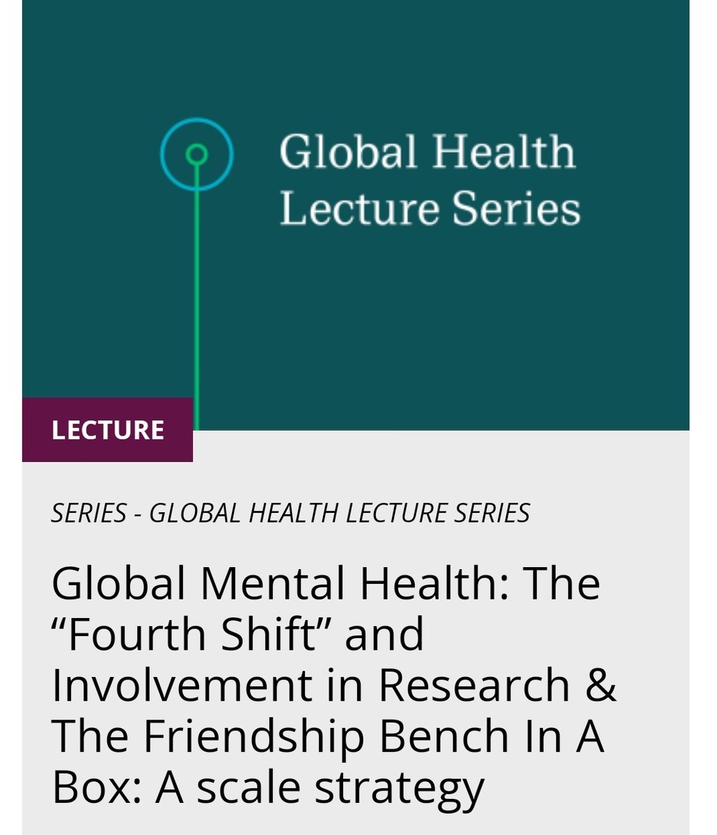 It's on today!

The <a href="/LSHTM/">London School of Hygiene & Tropical Medicine</a> #GlobalHealth Lecture Series featuring Friendship Bench Founder <a href="/DixonChibanda/">Dixon Chibanda</a> talking about our scale strategy with #FBinABox 📦 

⭐️ Open to all!
📆 Monday, 13th Nov. 2023
⏰️ 5.30pm GMT / 7.30pm CAT
🌐 lshtm.ac.uk/newsevents/eve…