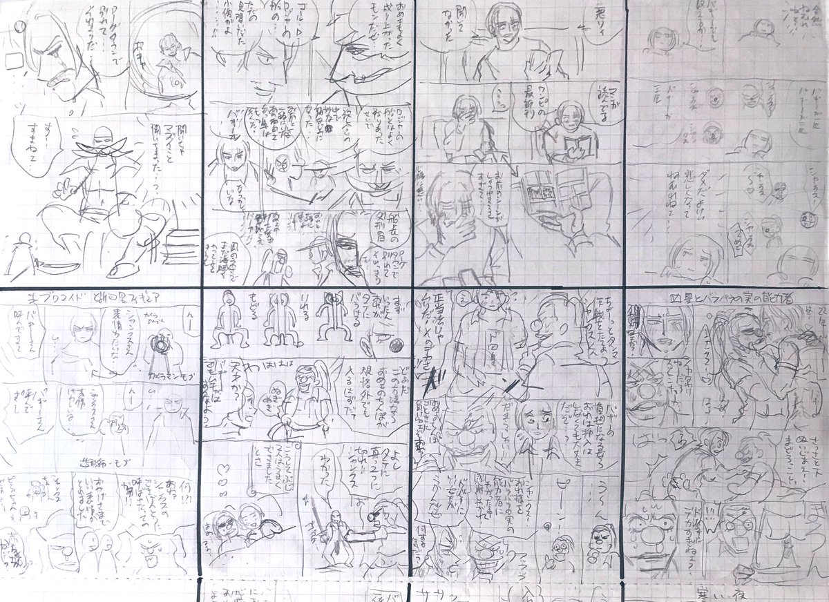 ワンピにハマってからやりだしたマンガの描き方
A4サイズノートを8マス区切りにする→1マス1ページでちっちゃいネームを描く→iPadのメモ機能で取り込み→iMacに送る→クリスタに取り込んでそのまま下書きにする
とても雑な分はやく描けるようになりました 