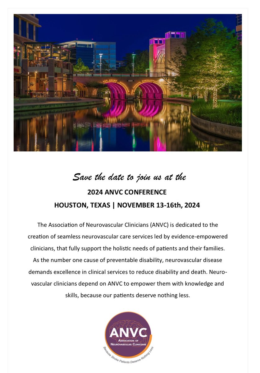 Thank you to our #ANVC23 planners, speakers, supporters, attendees, learners, friends… another amazing conference to remember!  
We hope to see you in Houston for #ANVC24!!
#becausestrokepatientsdeservenothingless