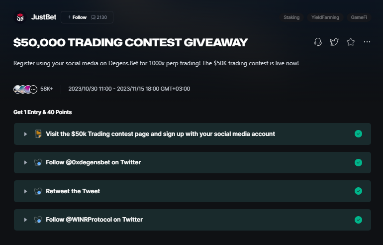 📌<a href="/0xdegensbet/">degens.bet</a> #Airdrop 

•Rastgele kişi başı:
🎁3 kişi $100 USDC kazanacak

📍Katılım👉galxe.com/JustBet/campai…

📅Son gün: 15 Kasım

#Dropiers #Giveaway #borsa #Cekilis #dolar #Bitcoin #DolarTL #usdtry #binance