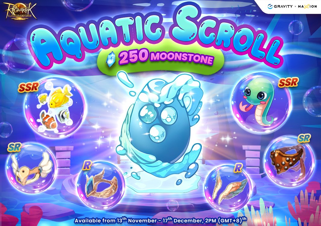 🌊 Dive into the Ragnarok Landverse with the Aquatic Scroll for a mere 250 Moonstones! 🌀 From November 13th to December 17th, 2PM (GMT+8).🐚 👉 For more details, click here news.landverse.maxion.gg/2023/11/13/aqu… ☛landverse.maxion.gg/download2 #RagnarokOnline #Web3Gaming #PCMMORPG