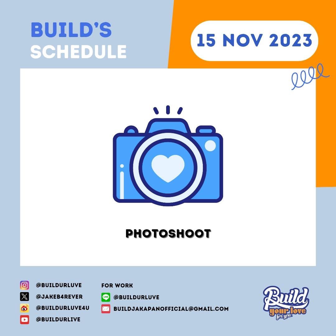 Build's Schedule 
13Nov - 19Nov 2023
เจอหน้ากันบ่อยๆอย่าเพื่งเบื่อหน้าน้อนบิวน้าา💙😚
<a href="/JakeB4rever/">BIU.</a>
#BuildJakapan #Beyourluve 
#BuildsSchedule
