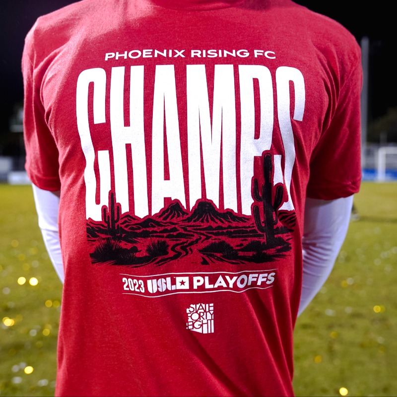 PHXRisingFC's tweet photo. Dress like a Champion! 

Purchase your Phoenix Rising 2023 Champions attire. 

#IgnitePhoenix | @Carvana