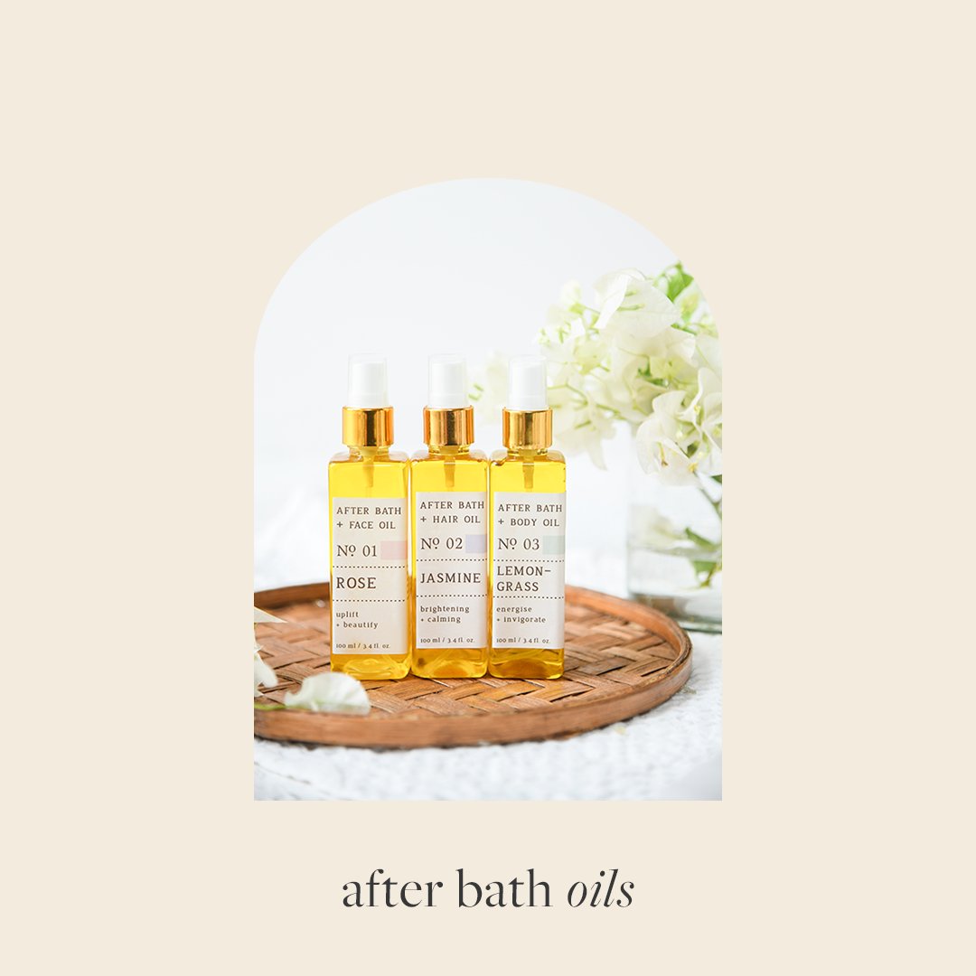 #afterbathoils : one of the first multi-functional blend of 8 cold pressed oils to enter market, each one is formulated close to a dry oil whicch easily absorps into your skin try from rose, jasmine + lemongrass!