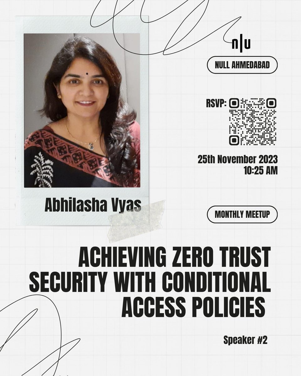 Learn #ZeroTrustSecurity with 
@Abhilasha2022, session on Conditional #AccessPolicies. 
Get insights into safeguarding your organization's data with advanced #accesscontrols

Date: 25th November 2023, 10.25AM IST

RSVP: null.community/events/946-ahm…

@null0x00 #nullahm #cybersecurity