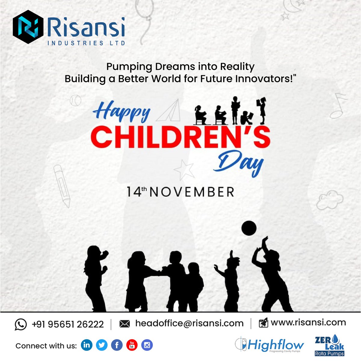 Risansipumps's tweet photo. This Children's Day, let's #encourage playfulness, #Imagination &amp; #exploration in every #child's life.
It is in these moments that seeds of #Innovation &amp; #creativity are sown.
🎈🎉
#Risansi Industries Ltd. wishes you all a Happy #ChildrensDay! https://t.co/mJBCBzmm5G