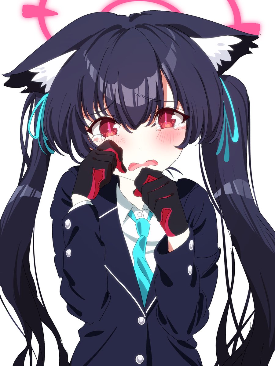 1girl animal ears solo red eyes gloves black hair twintails  illustration images