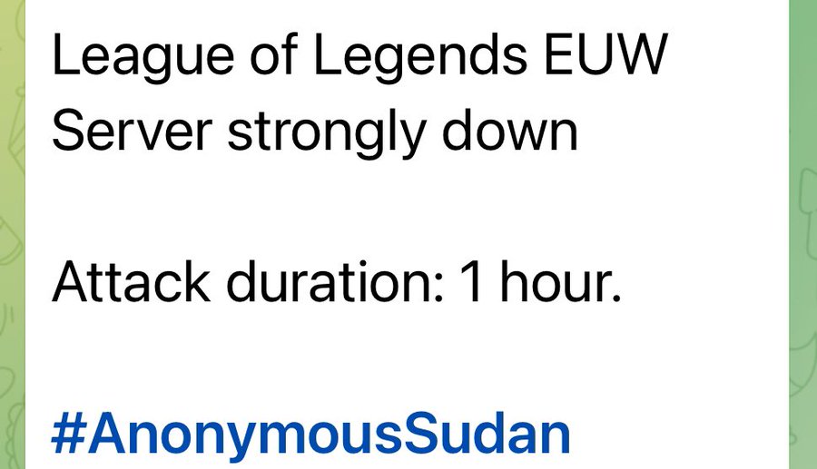 League of Legends Cyberattack: Anonymous Sudan's Claims Responsibility