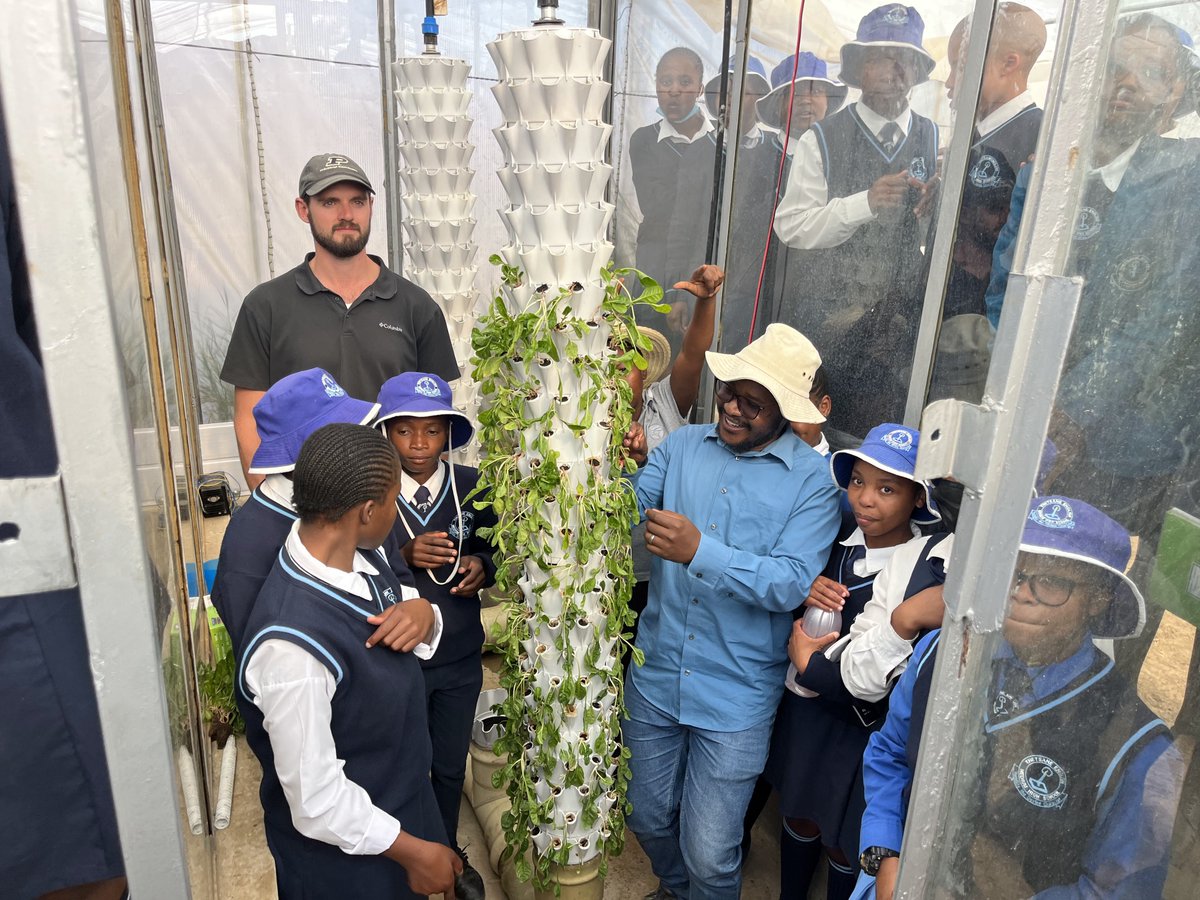 In the spirit of knwldge xchng, Tiisetso &amp; Scott hosted grade 9 ag students frm Thetsane English Medium School at the farm, introducing them to aeroponics system farming. The students even had the hands-on experience of transplanting spinach seedlings using the aeroponics system!