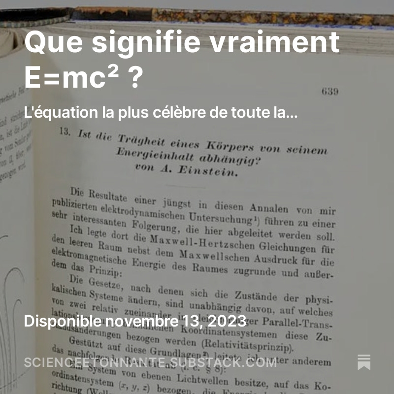 SciencEtonnante's tweet photo. Nouveau billet ! QUE SIGNIFIE VRAIMENT E=MC² ? Je vous propose une analogie et une démonstration pour essayer de comprendre l'esprit de cette formule
https://t.co/GVDU4MNmxV https://t.co/2Xf2N51JwJ