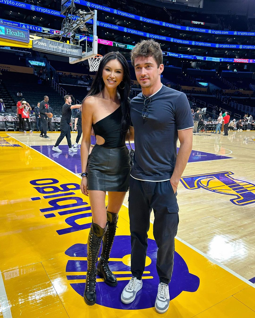 Charles Leclerc attending an LA Lakers basketball game
