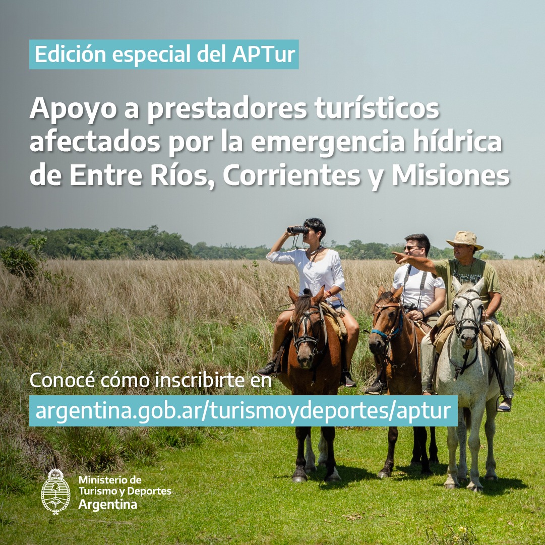 Edición especial del Fondo de Auxilio para Prestadores Turísticos #APTur, destinada a personas cuya actividad se haya visto afectada por la emergencia hídrica en #EntreRíos, #Corrientes y #Misiones. 🇦🇷

Conocé los requisitos y cómo inscribirte en bit.ly/APTur-edicion-…
