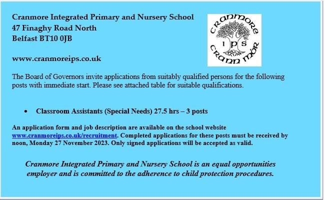 #SENClassroomAssistant #Vacancies #IntegratedEducation #NorthernIreland #ClassroomAssistant #Jobs #PrimarySchool #Belfast