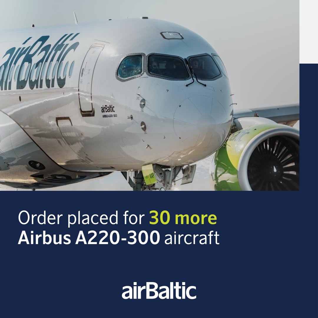 We are thrilled to announce a significant milestone at the Dubai Airshow 2023: <a href="/airBaltic/">airBaltic</a> and <a href="/Airbus/">Airbus</a> have solidified a firm agreement for 30 Airbus A220-300 aircraft, complemented by an option for an additional 20. This propels airBaltic towards a vision of operating a fleet of